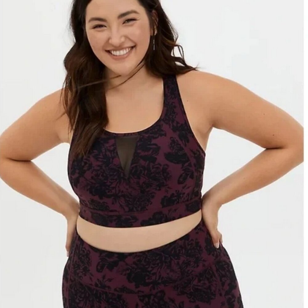 NWT Torrid Wine Floral Mesh Front Sports Bra 4x 4 26